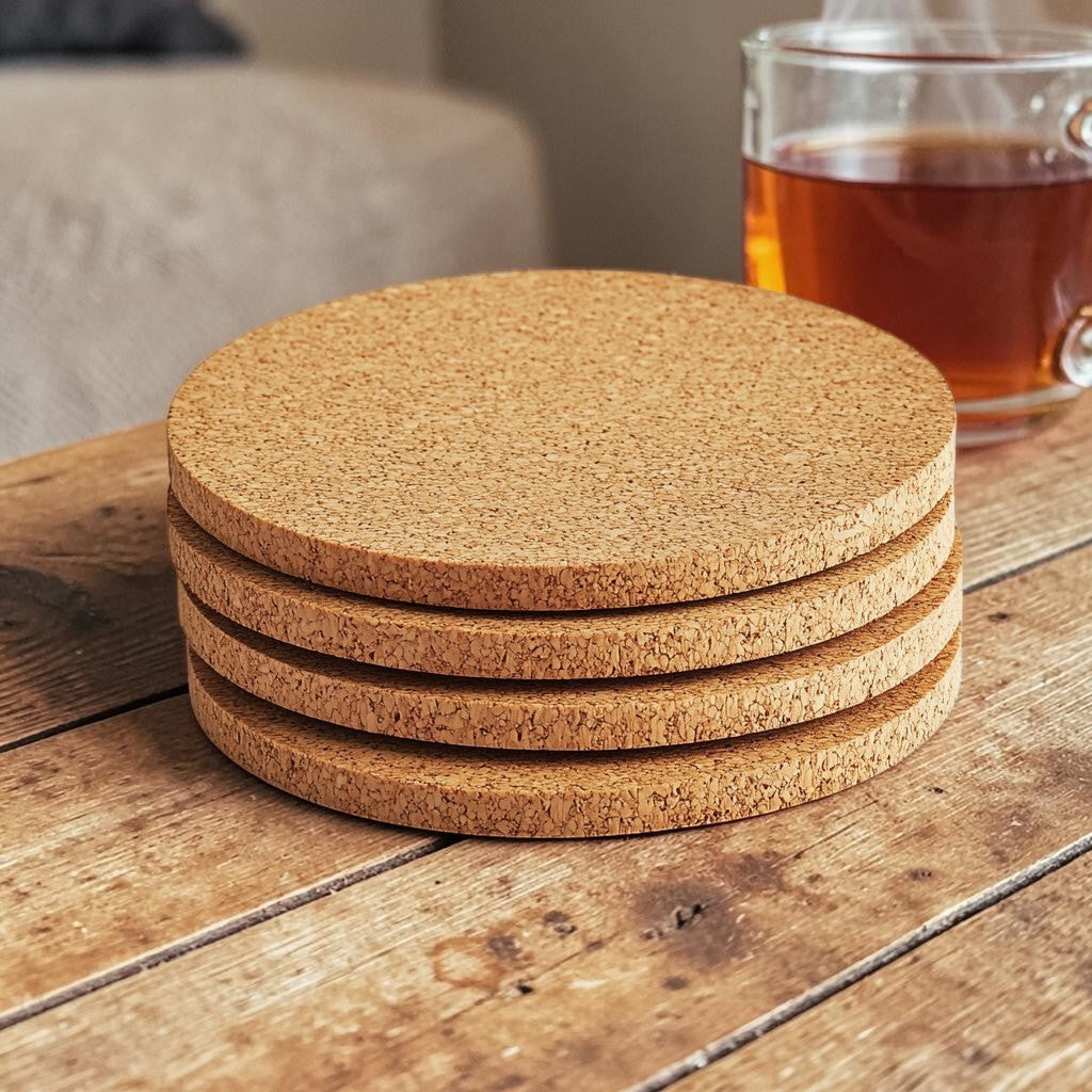 Plvqx Natural Cork Coasters - Heat-Resistant Drink Mats for Coffee Tables - Soft & Durable Protection - Modern Eco-Friendly Design - Set of 6
