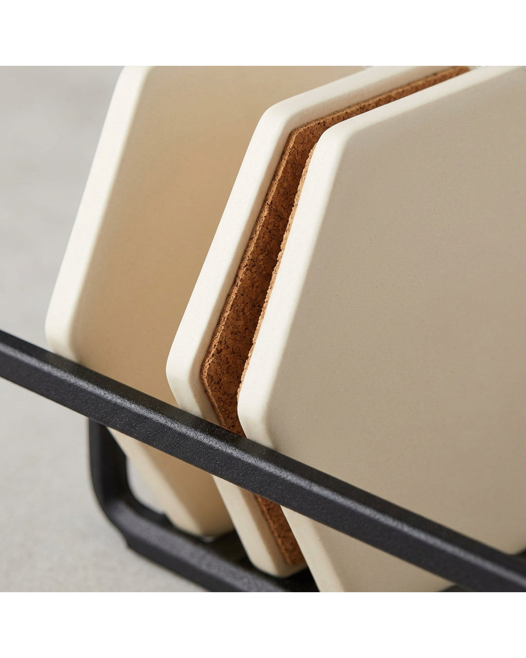 Plvqx Hexagonal Ceramic Coasters Four Piece Ivory - Detail view