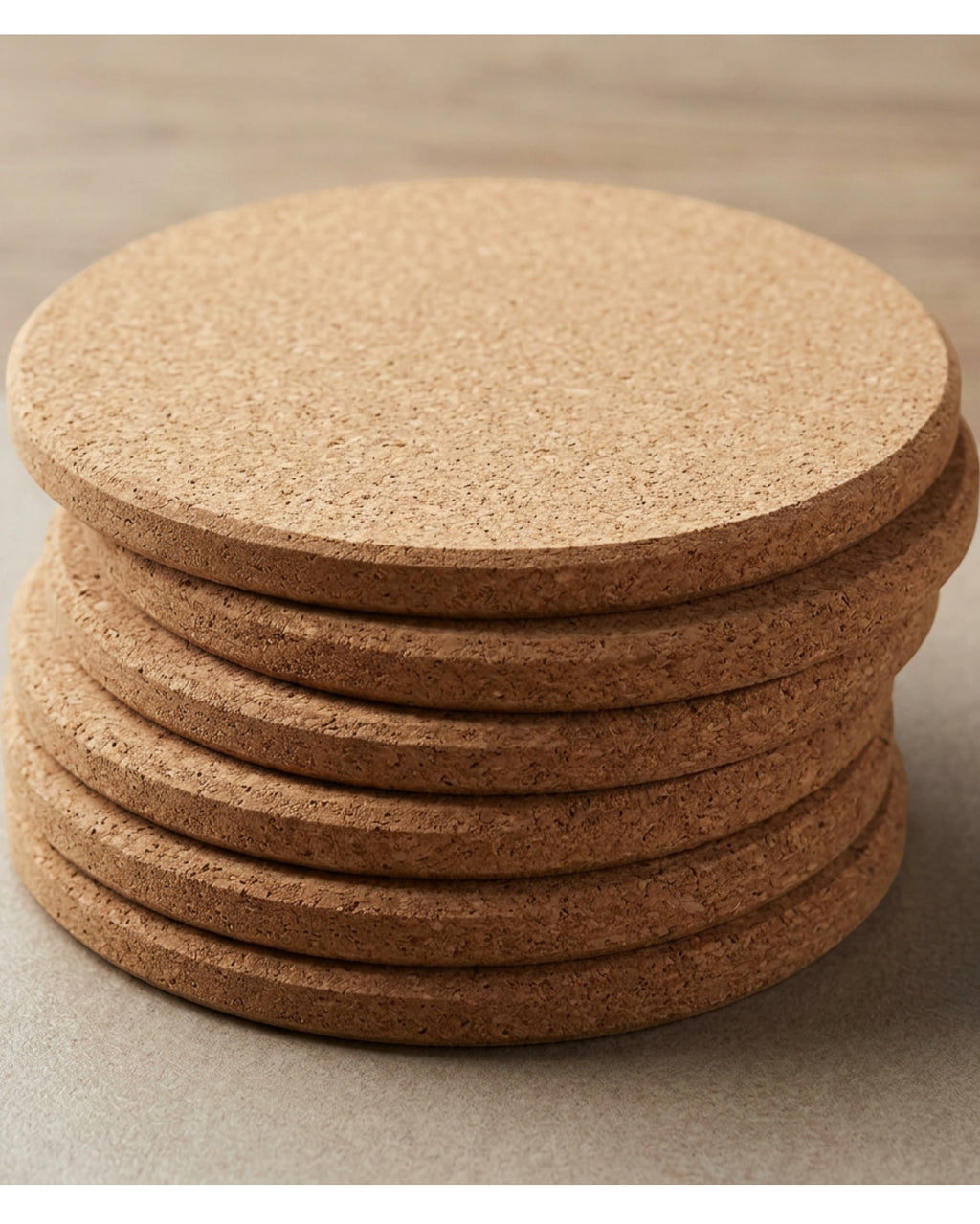 Plvqx Round Cork Coasters Six Piece Natural - Detail view