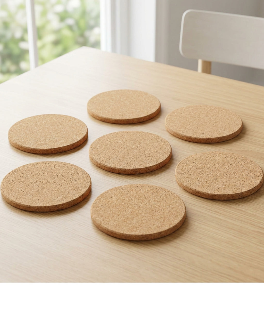 Plvqx Round Cork Coasters Six Piece Natural - Lifestyle view