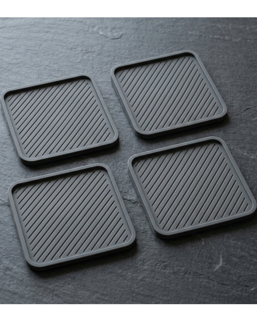 Plvqx Square Silicone Coasters Four Piece Charcoal - Lifestyle view